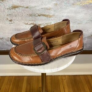 Born Shoes Womens Size 5 Brown Leather Buckle Loafers Slip On Comfort Casual